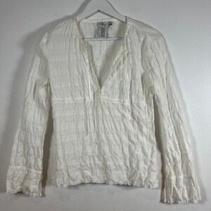 Vintage Y2K Calvin Klein CK Babydoll Top Size S White Crinkle Textured Lace Trim